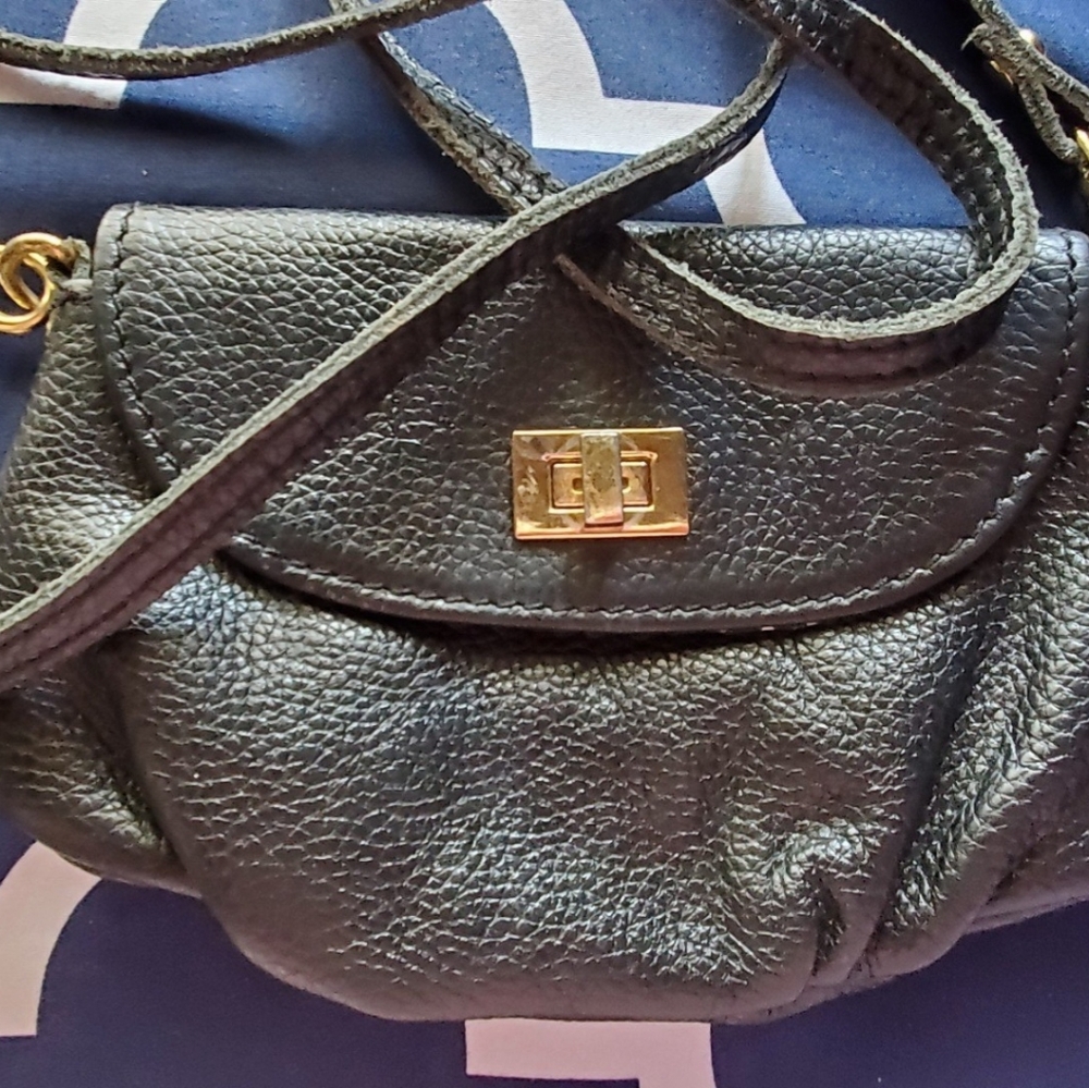 Chic Black Leather Crossbody Bag by Jesslyn Blake made from recycled leather